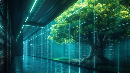 Green tree in the server room.