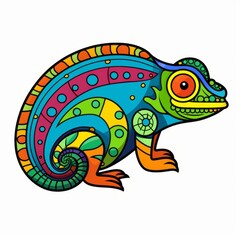 Vibrant cartoon chameleon illustration in clean line art on white background, perfect for kids coloring activities.