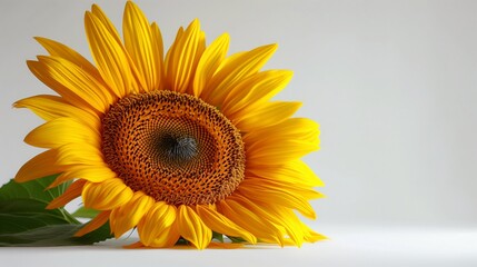 Large sunflower bloom against a plain white backdrop