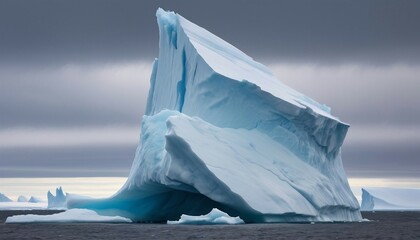  polar iceberg, showcasing a grand, icy monolith rising high above the turbulent surface of the polar ocean and an expansive, submerged base hidden from view