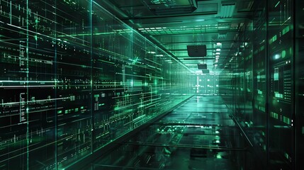 Futuristic barrier protecting a system of computers from digital hazards, reminiscent of science fiction