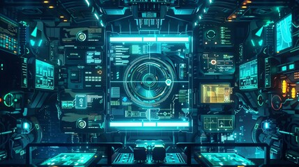 Fototapeta premium Technological barrier safeguarding a cluster of devices from cyber threats, imbued with a scifi vibe