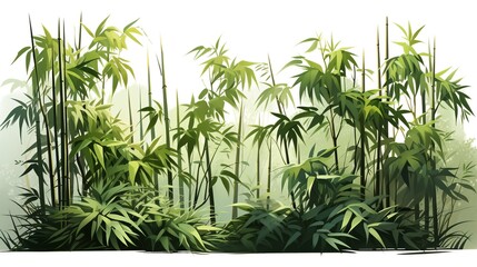 Obraz premium A tranquil bamboo grove with sunlight filtering through the dense canopy, casting enchanting patterns of light and shadow. Painting Illustration style, Minimal and Simple,