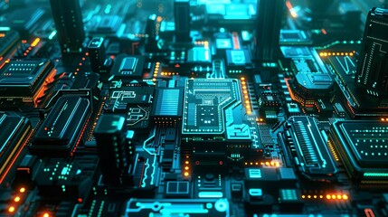 Virtual stronghold defending a web of processors from cyber perils, enveloped in a futuristic ambiance