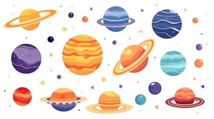 Colorful of Andromeda Galaxy and Planetary System in Flat Design Style