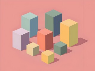 Obraz premium Minimal 3D Geometric Cubes in Flat Complementary Color Scheme