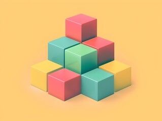 Fototapeta premium Minimalist Geometric Cubes Arrangement in Complementary Color Scheme with Abstract 3D Design