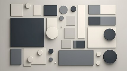 Minimalist Geometric Shapes Composition in Monochromatic Tones