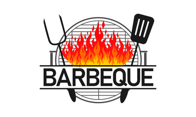 vector, grill, logo, meat, restaurant, bbq, food, cooking, barbecue, fire, vintage, 