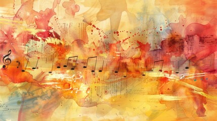 Obraz premium abstract musical long narrow background with notes watercolor