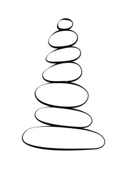 Balance stone pyramid silhouette. Pebble harmony tower in white color. Zen, meditation, relaxing or tranquility vector concept isolated on white background