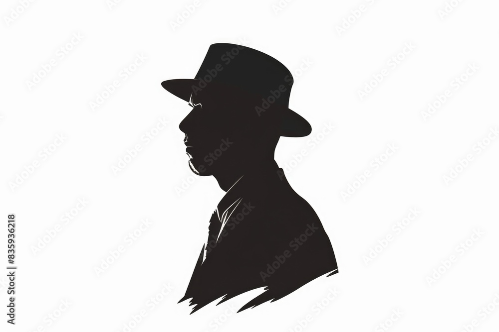 Poster a simple outline of a person wearing a hat, suitable for various uses