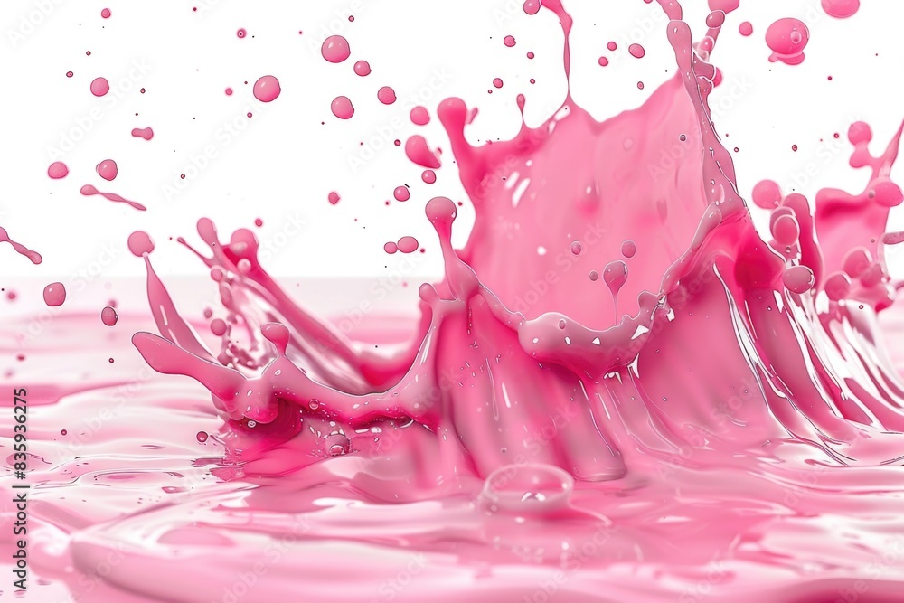 Poster a close-up shot of a splash of pink paint on a white surface, perfect for use in designs and graphic