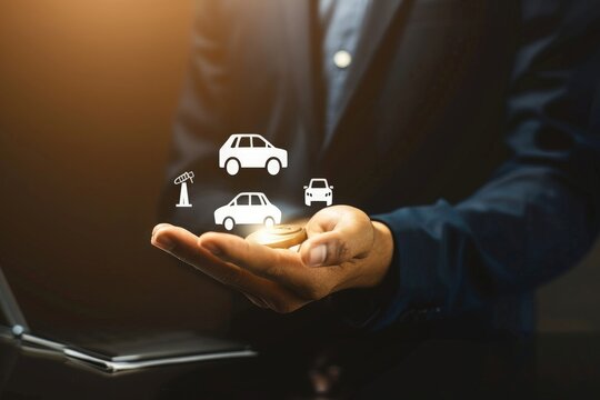 Businessman hand clicks insurance icons to car, travel, family and life, financial and health insurance. Insurance online buy concept