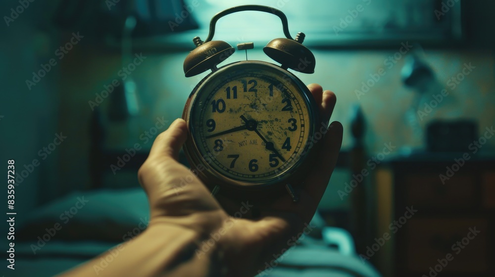 Poster a person holding an alarm clock, often used in time management and morning routine scenes