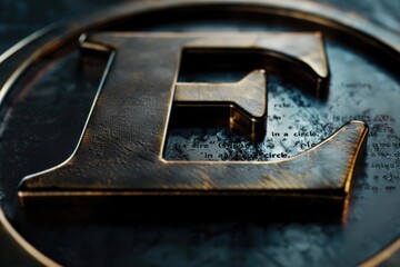 Close-up view of a metal letter on a table, great for commercial or editorial use