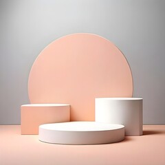 Minimalist Blank Podium Design: High-Resolution Mockup for Beauty Product Displays Clean and Stylish Studio with 3D Podium, Geometric Shapes, and Hairdressing Pattern in Pastel Colors Background