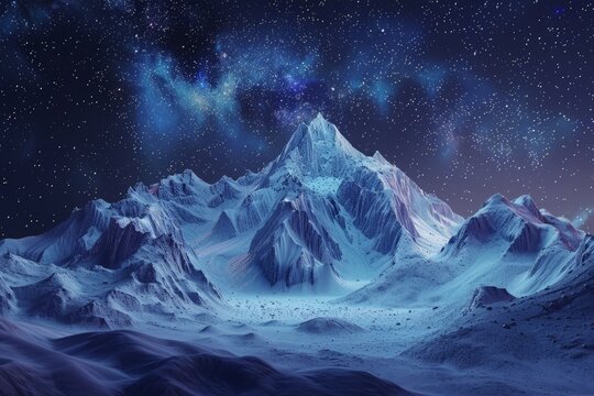Mountains landform outdoors at night, 3d rendering. 3D illustration 