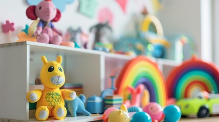 Obraz premium Colorful childrens toys and rainbow decor