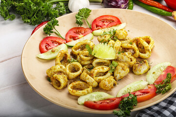 Grilled squid with lime and vegetables