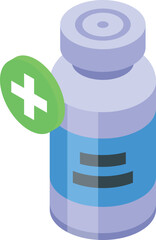 Colorful isometric illustration of a medicine bottle with a green plus sign