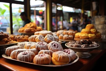 Artisanal Coffee Market: Specialty coffee and artisan pastries at a lively village coffee market.