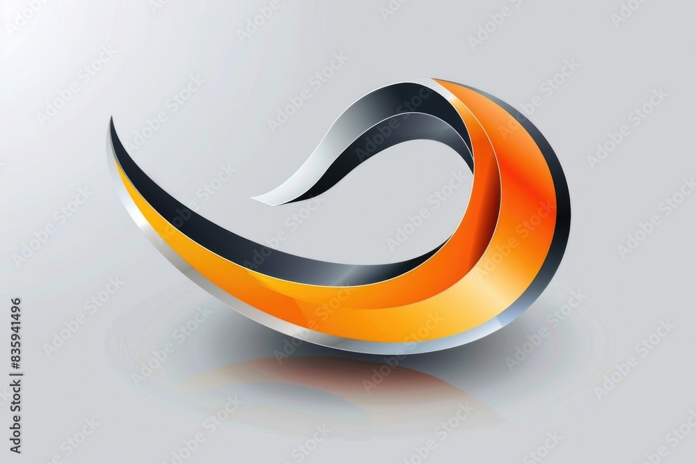 Poster a colorful logo with orange and black curves on a neutral gray background, suitable for various bran