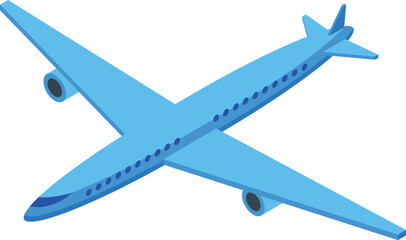 Vector illustration of a blue cartoon airplane, top view, isolated on white