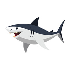 Obraz premium Isolated white vector cartoon shark swimming