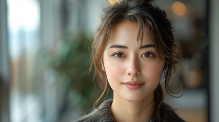 Obraz premium portrait of a young cheerful woman looking at the camera beauty and spa asian woman portrait on a white background .hight relustion
