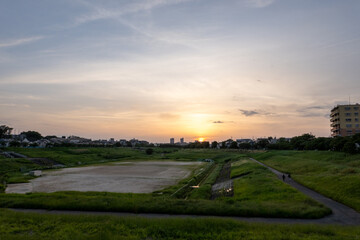 上谷沼運動広場の夕陽