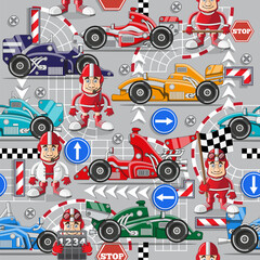 Obraz premium Car racing. Seamless pattern. Vector illustration.
