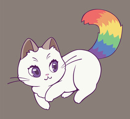 Cute cat with rainbow tail representing lgbt community, Pride month mascot