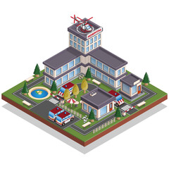 Hospital. Isometric. Isolated on white background. Vector illustration.