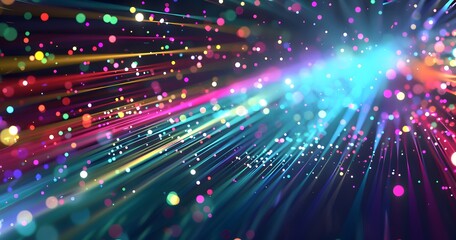 Obraz premium Abstract digital background with colorful lines and dots on a dark blue background, data flow technology concept, big tech, futuristic web design banner vector illustration, AI generated, abstract art