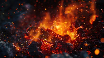 A close-up shot of a fire with many sparks, ideal for use in scenes where flames and sparks are needed