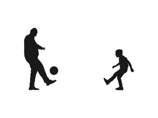 Grandparents playing football silhouettes vector. Grandfather, old man playing football with his grandson, teenage boy. Grandparents spending time with their grandchildren. on white background.