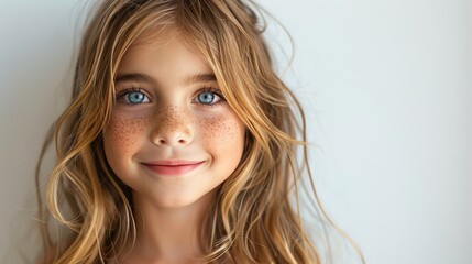 Fototapeta premium beautiful cute cheerful girl smiling looking at camera over white background .hight relustion