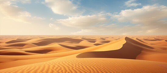 Naklejka premium Sandy dunes in Wathbah desert. Creative banner. Copyspace image