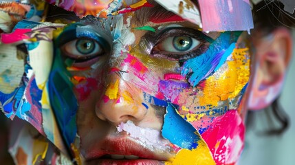 Fototapeta premium Portrait of a woman made of different emotions and colors flow and mix with each other