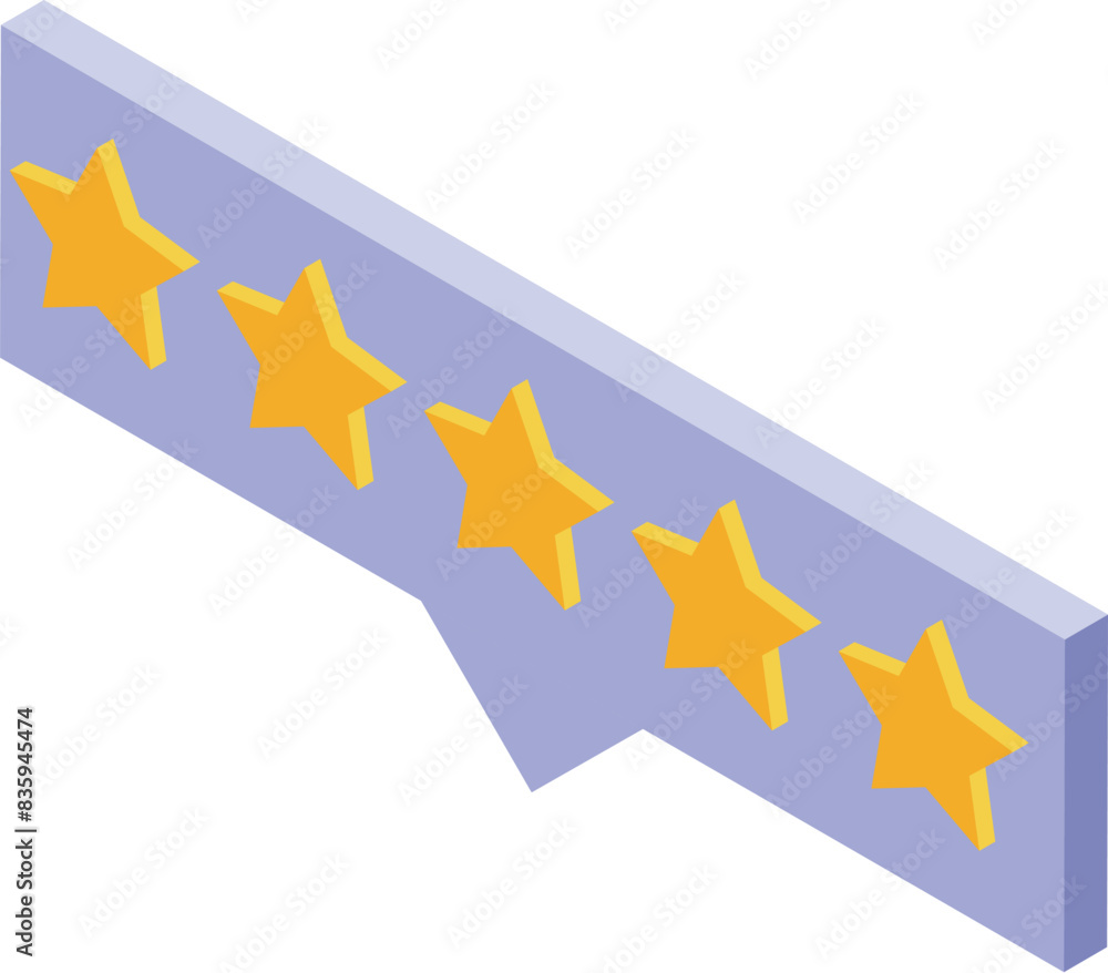 Poster isometric vector of a fivestar rating icon with one missing star on a lavender background