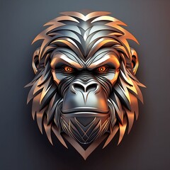 Obraz premium the gorilla head is made of gold metal and titanium