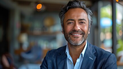 Obraz premium portrait face or happy ceo in a meeting with a smile success or pride as a businessman with growth mindset leadership mentor or indian senior manager. stock image