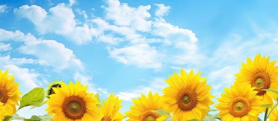 Obraz premium Sunflowers with on a sunny day after rain. Creative banner. Copyspace image