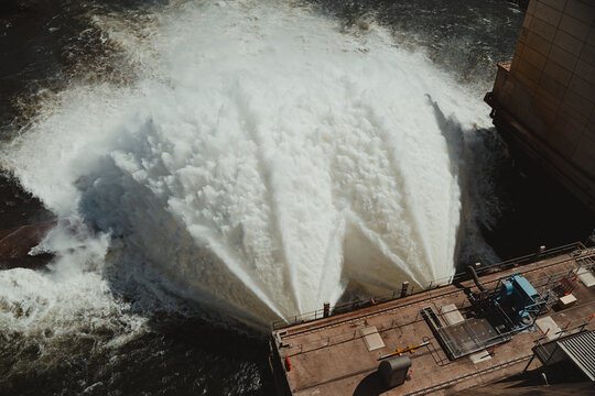 Water flowing from the Hume Dam wall into the Murray River towards Albury.