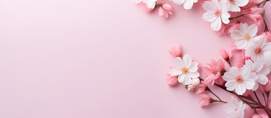 White flowers with pink beautiful. Creative banner. Copyspace image