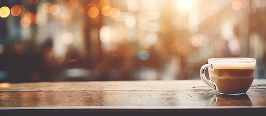 vintage tone blur image of coffee shop with bokeh on day time for background usage. Creative banner. Copyspace image