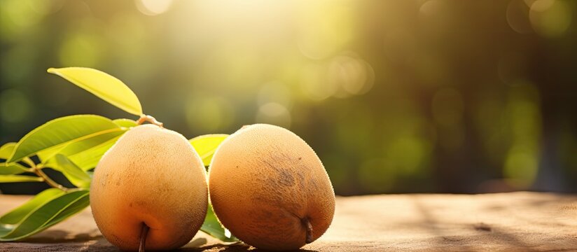 Sapodilla fruit for healthy Sapodilla fruit come from America This fruit for prevent cancer constipation and dehydration sapodilla fruit on the sapodilla tree plant on summer With selective Focus