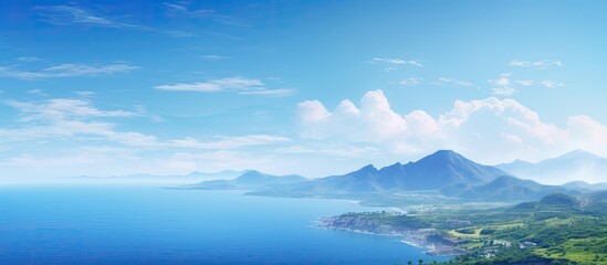 Bue sky mountains and amazing view on seascape. Creative banner. Copyspace image