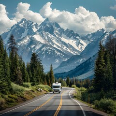 Scenic Mountain Road Journey during a Family Road Trip